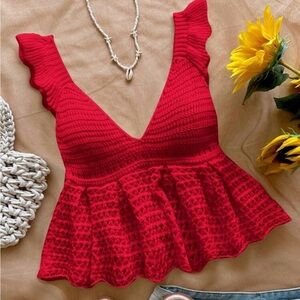 Red Crochet Ruffle Top